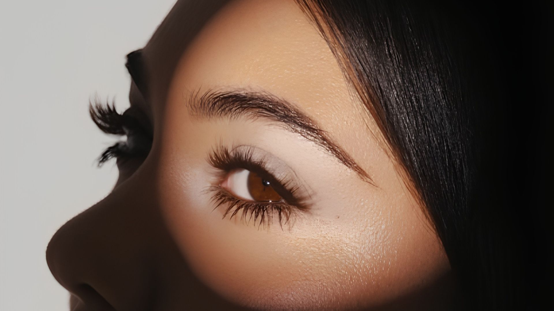 Close-up of laminated brows and lashes